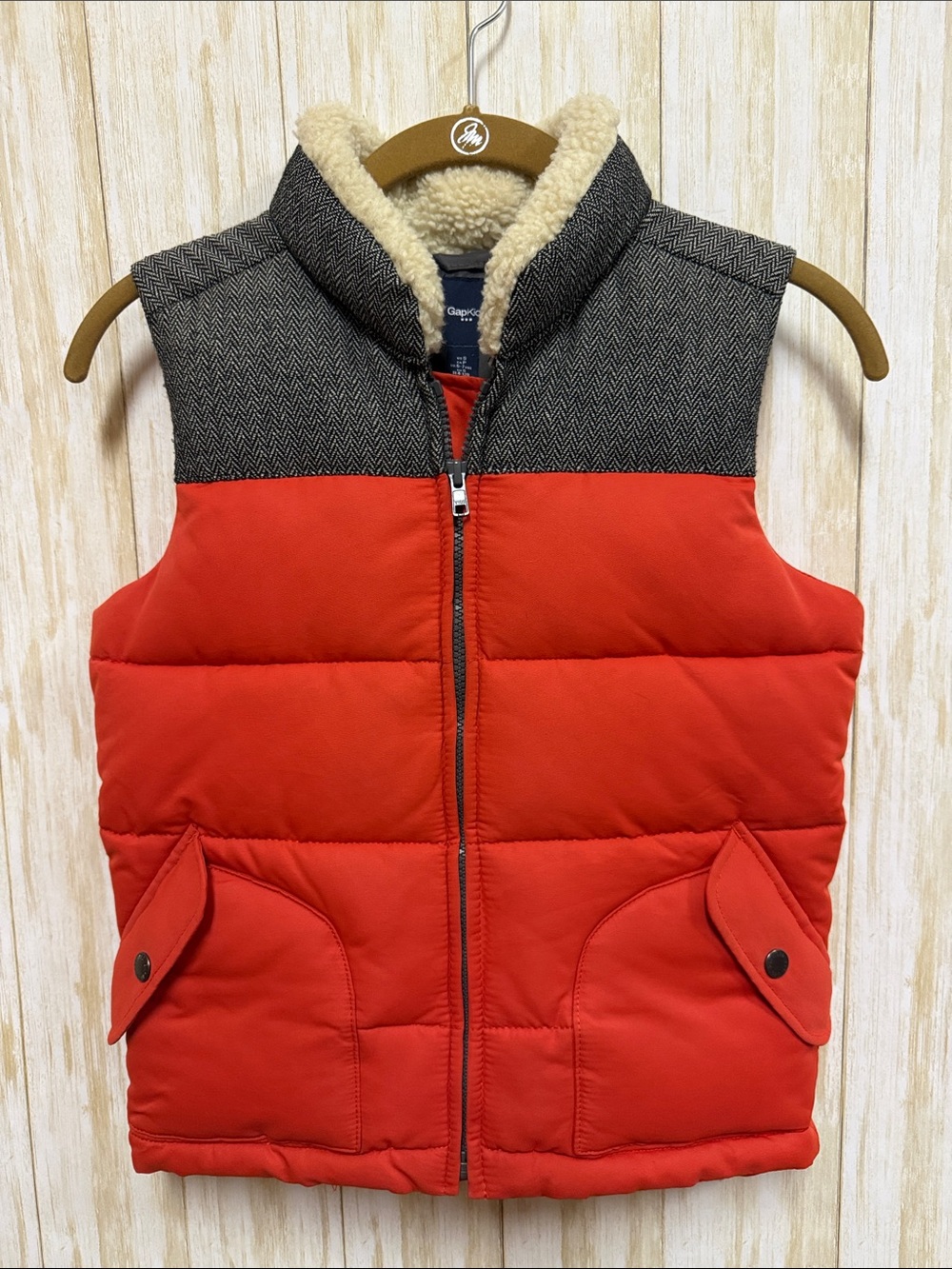 GapKids Orange Quilted Puffer Vest with Sherpa Collar